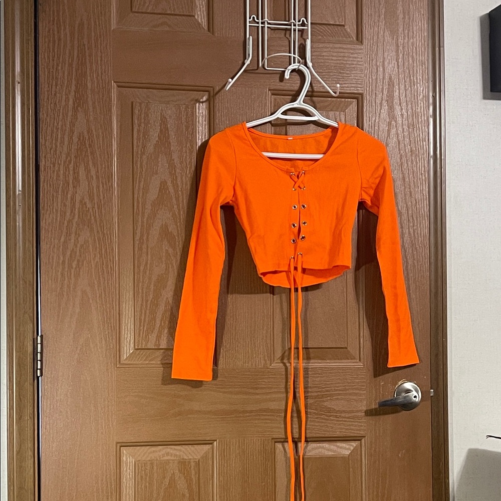 Vibrant Orange Lace-Up Crop Top